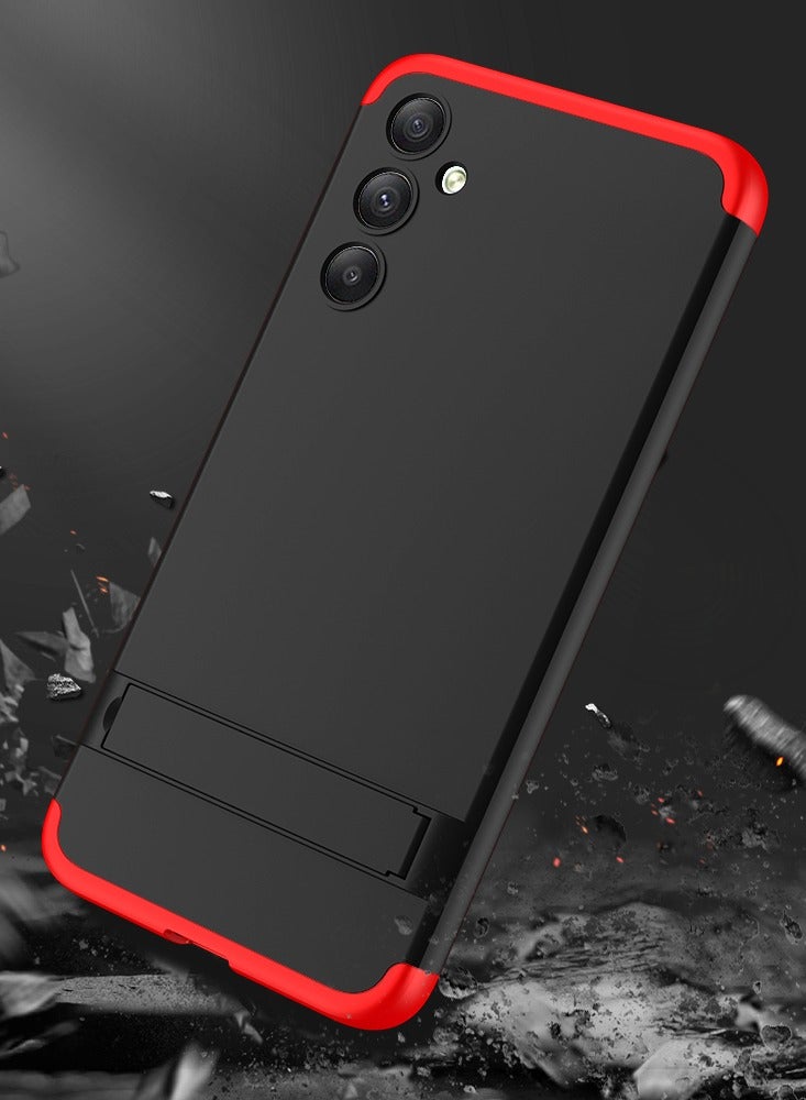 LEEKA Samsung A34 Full 3in1 Cover 360º Shockproof Armour Hard Matte Strong back Cover PC Case Red-Black - Image 3