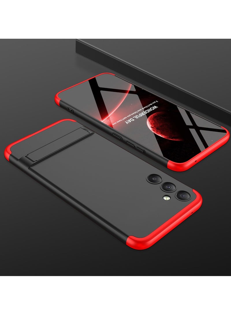 LEEKA Samsung A34 Full 3in1 Cover 360º Shockproof Armour Hard Matte Strong back Cover PC Case Red-Black - Image 5