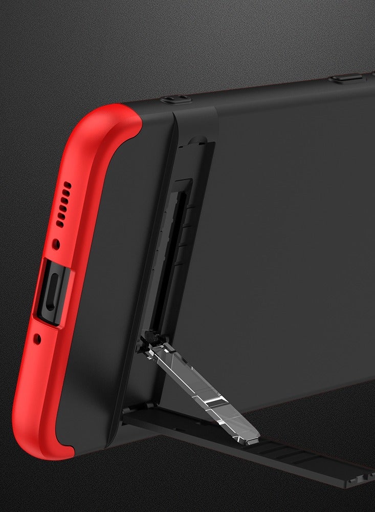 LEEKA Samsung A34 Full 3in1 Cover 360º Shockproof Armour Hard Matte Strong back Cover PC Case Red-Black - Image 4