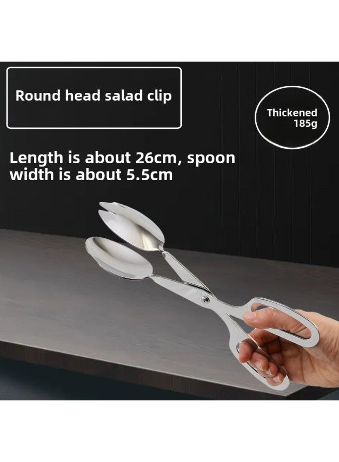 Thickened Stainless Steel Food Tongs Bread Tongs Barbecue Tongs Buffet Tongs Lotus Tongs Steak Tongs Barbecue Supplies-Color:Silver-round Head Salad Clip 26CM  - Image 1