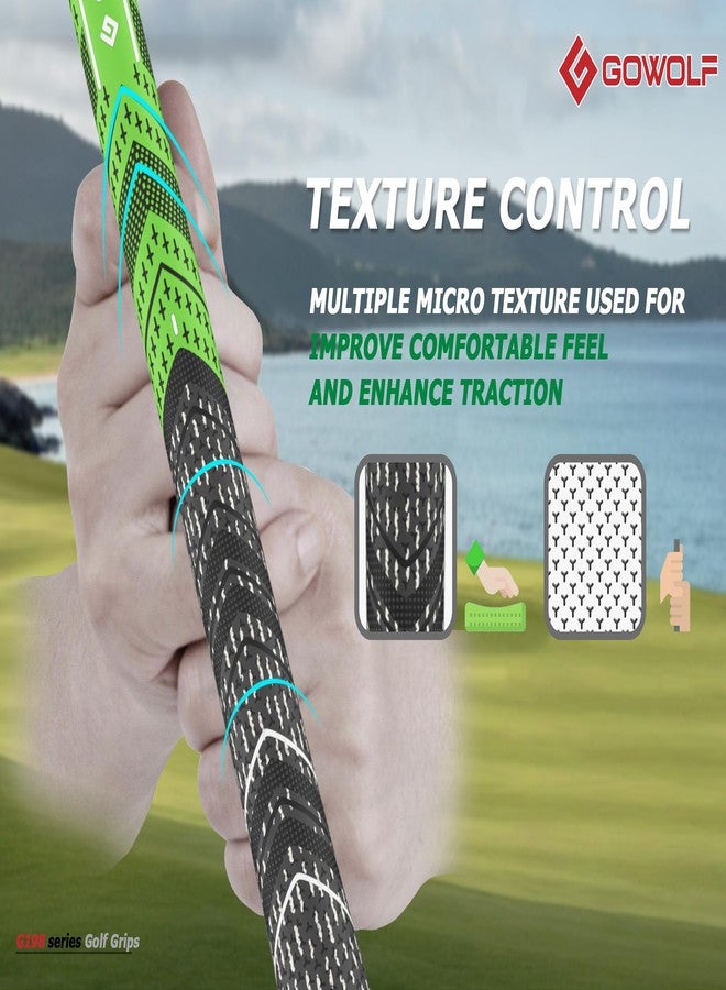 Gowolf Golf Grip 13 Pack Cord Rubber Multi-Compound Golf Driver Irons Club Grips with 15pcs Free Tapes (Green,Midsize) - Image 2