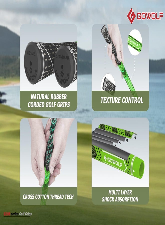 Gowolf Golf Grip 13 Pack Cord Rubber Multi-Compound Golf Driver Irons Club Grips with 15pcs Free Tapes (Green,Midsize) - Image 3