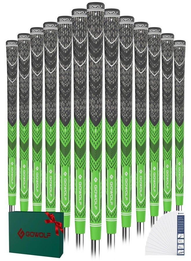 Gowolf Golf Grip 13 Pack Cord Rubber Multi-Compound Golf Driver Irons Club Grips with 15pcs Free Tapes (Green,Midsize) - Image 1