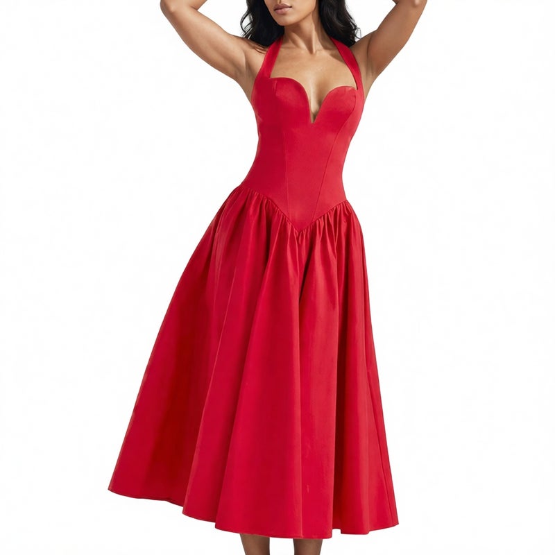 Sexy Backless Halter Neck Flared Maxi Dress for Women - Image 1