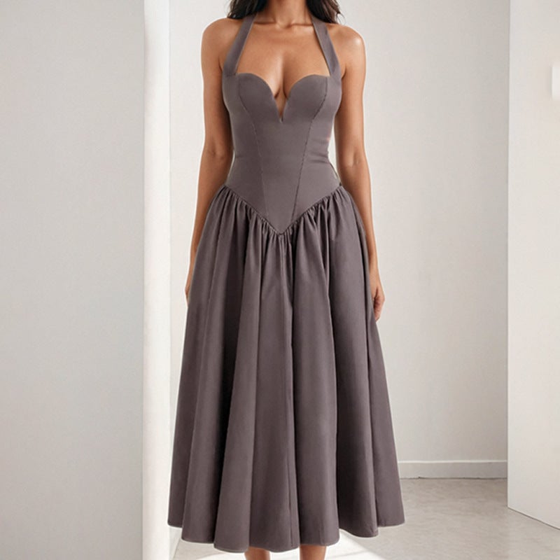 Sexy Backless Halter Neck Flared Maxi Dress for Women - Image 2