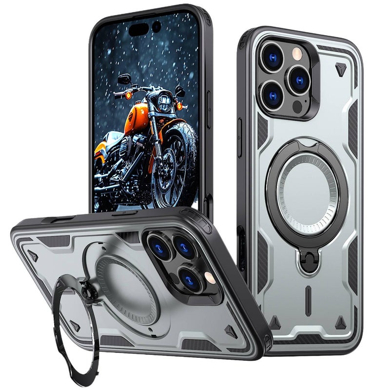 MagSafe iPhone 16 Plus Drop Protection TPU for iPhone 16 16 Plus 16 Pro 16 Pro Max and 360 Rotating Kickstand and Kickstand in Gray - Image 1