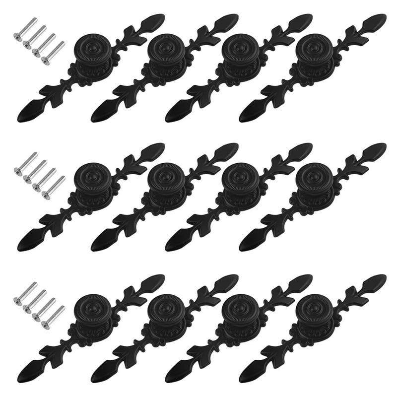 WMYCONGCONG 12Pcs 472120mm Kitchen Cabinet Knob Vintage Black Drawer Pulls Knobs with Plate Antique Dresser Handles for Furniture Closet Wardrobe Furniture Door Floral Pattern Black