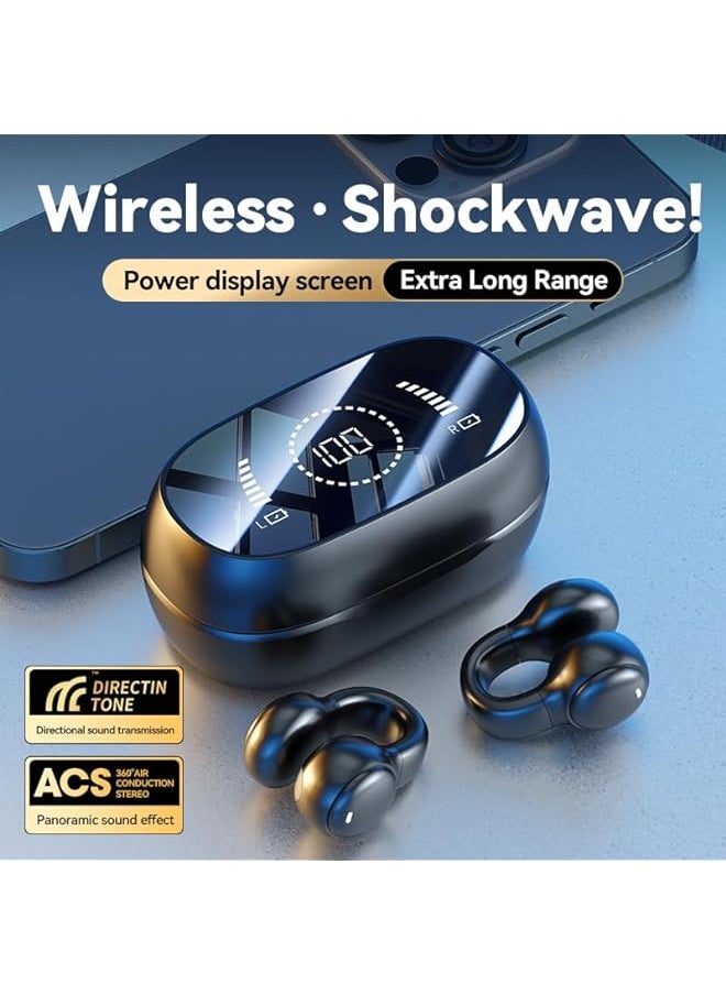 erorex - Wireless Bluetooth Earbuds Open Ear Earbuds，Sport Earbuds Clip On Earphones Noise Reduction Water Resistance Hi Fi Sound Quality Suitable For Playing Games To Music Led Display Black - Image 1