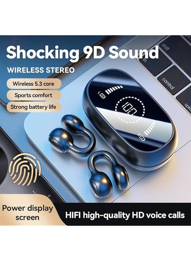 erorex - Wireless Bluetooth Earbuds Open Ear Earbuds，Sport Earbuds Clip On Earphones Noise Reduction Water Resistance Hi Fi Sound Quality Suitable For Playing Games To Music Led Display Black - Image 1