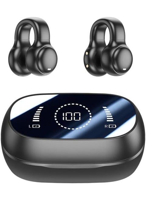 Wireless Bluetooth Earbuds Open Ear Earbuds，Sport Earbuds Clip On Earphones Noise Reduction Water Resistance Hi Fi Sound Quality Suitable For Playing Games To Music Led Display Black
