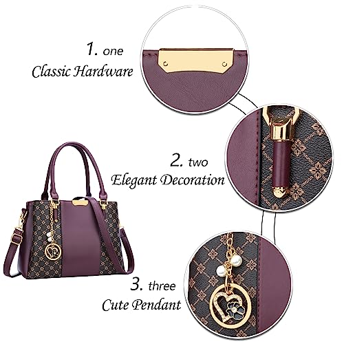 KKXIU 3 Zippered Compartments Purses and Handbags for Women Top Handle Satchel Shoulder Ladies Bags (C-wine flower pattern) - Image 3