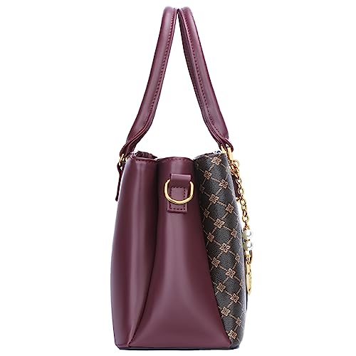 KKXIU 3 Zippered Compartments Purses and Handbags for Women Top Handle Satchel Shoulder Ladies Bags (C-wine flower pattern) - Image 5