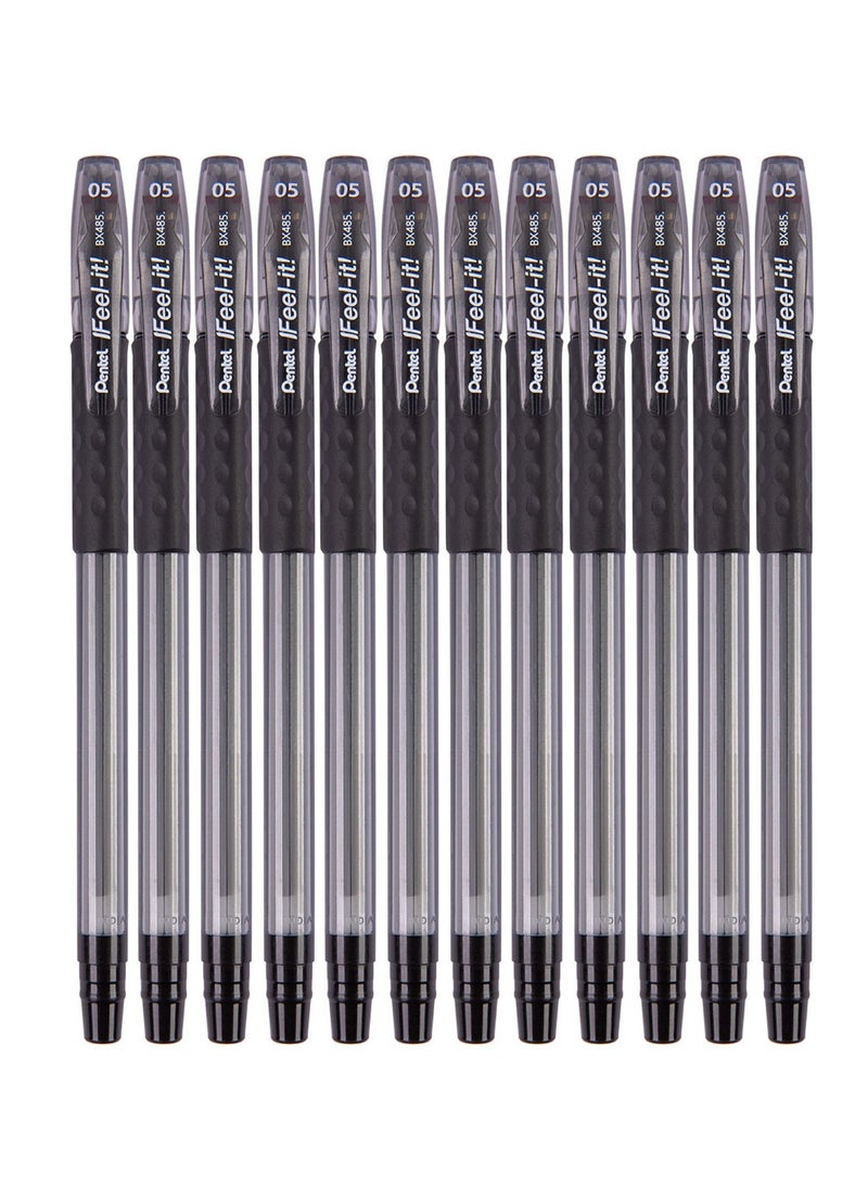 Pentel قلم حبر جاف 12 قطعة Ifeel-It بقطر 0.5 مم حبر أسود - Image 1