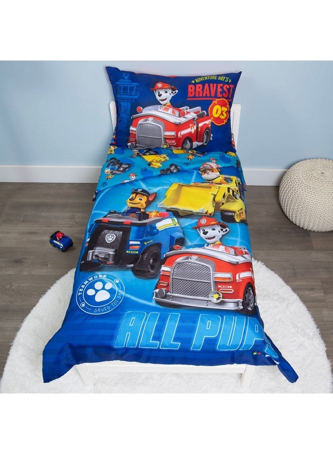 PAW PATROL Paw Patrol Calling All Pups 4 Piece Toddler Bedding Set - Includes Comforter, Sheet Set - Fitted + Top Sheet + Reversible Pillowcase for Boys Bed, Blue - Image 1