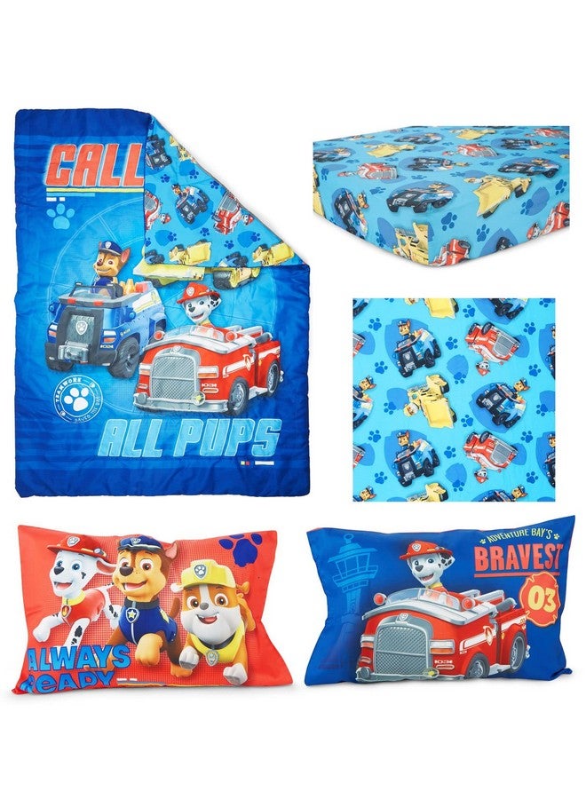 PAW PATROL Paw Patrol Calling All Pups 4 Piece Toddler Bedding Set - Includes Comforter, Sheet Set - Fitted + Top Sheet + Reversible Pillowcase for Boys Bed, Blue - Image 3