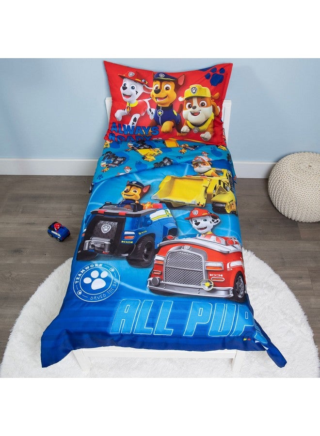 PAW PATROL Paw Patrol Calling All Pups 4 Piece Toddler Bedding Set - Includes Comforter, Sheet Set - Fitted + Top Sheet + Reversible Pillowcase for Boys Bed, Blue - Image 2