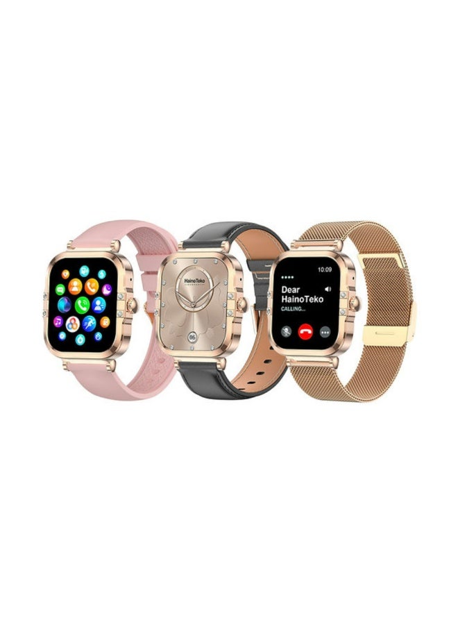 Haino Teko -22 Mini Waterproof Smart Watch With AMOLED Display 7 Days Battery Life and 3 Pair Straps Designed for Ladies-Gold - Image 1
