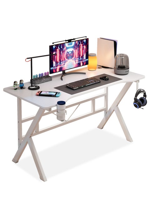 K Shape Gaming Desk  Computer Desk Writing Desk with Headphone Hook&Cup Holder for Home Office, White