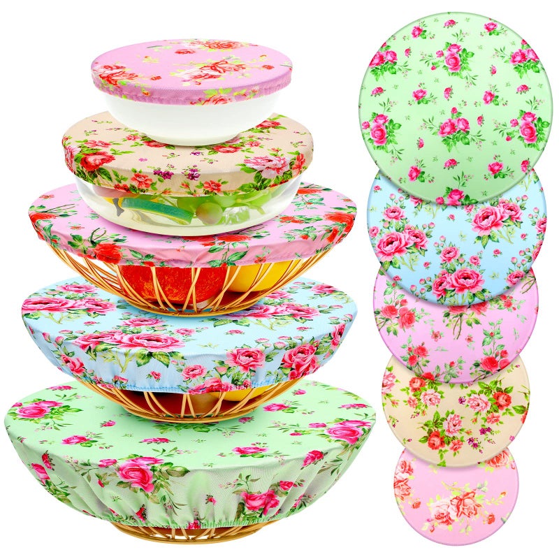 Patelai 10 Pcs Bowl Covers Reusable in 5 Size Stretch Cloth Fabric Elastic Food Storage Bowl Covers Bread Sourdough Lids for Proofing Food Fruits Leftover(Red, Pink, Green,Floral Style) - Image 1