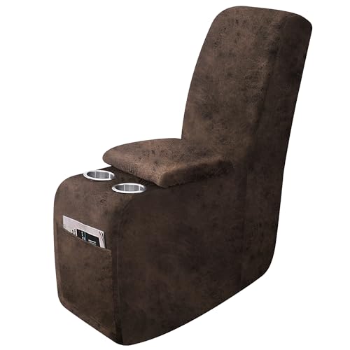ANARACHON Leather Look Recliner Console Cover for Recliner Couch Stretch Middle Console Slipcovers for Reclining Sofa and Loveseat Washable Furniture Protector for Pets 1 Console Cover Brown - Image 1