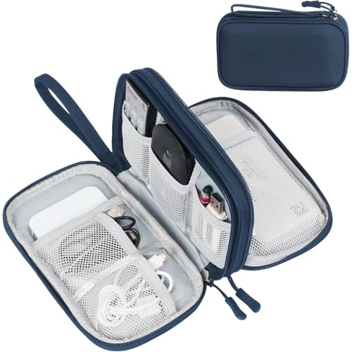 FYY Electronic Organizer, Travel Cable Organizer Bag Pouch Accessories Carry Case Portable Waterproof Double Layers All-in-One Storage for Cable, Cord, Charger, Phone, Earphone Navy - Image 1