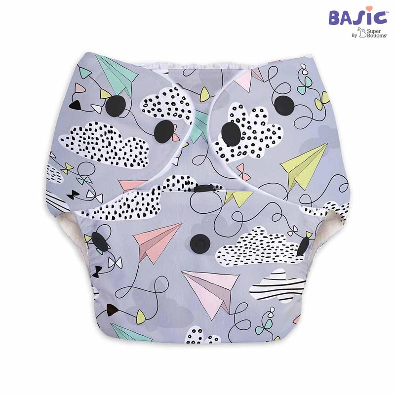 SuperBottoms Basic Airplane Print diaper with soaker | BASIC Bed Protecting Mat Breezy blue print Medium size - Bed & Floor Protector/Playmat, Super Light-Weight, 8.5X Absorbent - Image 2