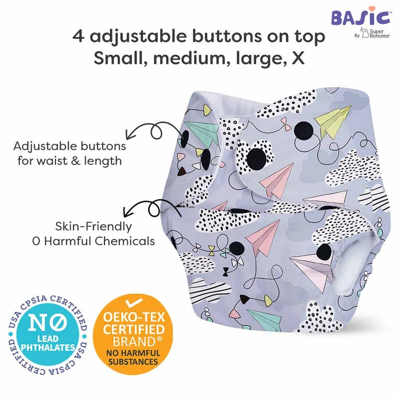 SuperBottoms Basic Airplane Print diaper with soaker | BASIC Bed Protecting Mat Breezy blue print Medium size - Bed & Floor Protector/Playmat, Super Light-Weight, 8.5X Absorbent - Image 5