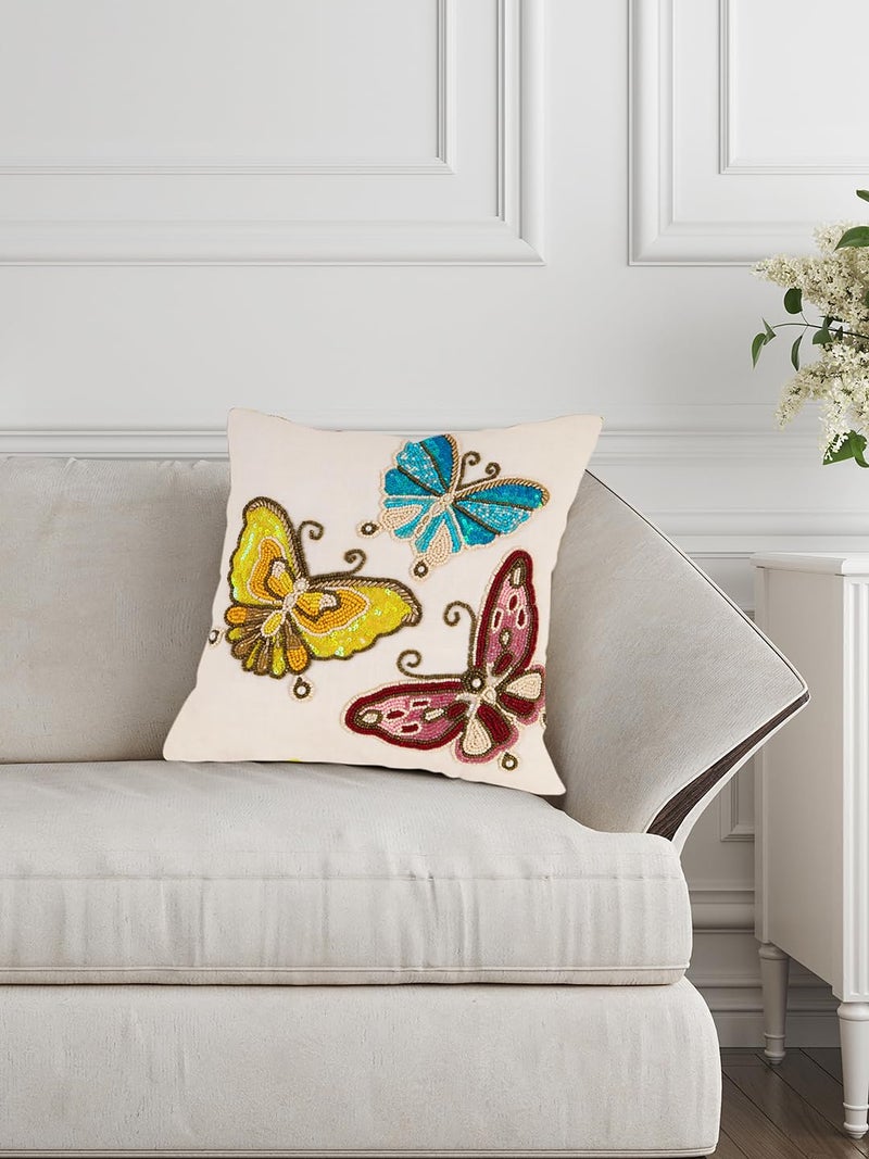 Awesome Decorative Breaded Floral Cushions Cover��(16" X 16" Inches or 40.64 X 40.64 cm, Multicolor)-CC092 - Image 3
