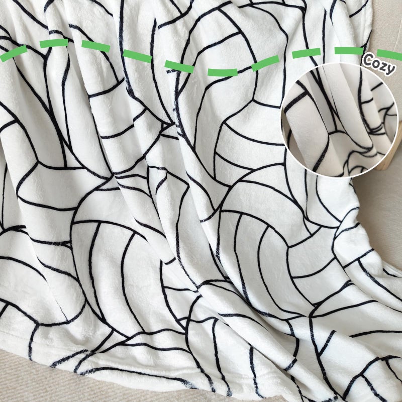 Niopos Volleyball Blanket Volleyball Gifts for Girls Teens Volleyball Stuff Lovers Team Gifts White Volleyball Fleece Blankets Girls Women (Light Black and White  50x60 inch  Volleyball-Stripe) - Image 5