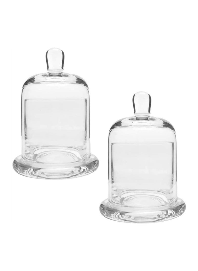 Generic - Set of 2 Mini Glass Dome Cake Stands Clear Bell Jar Covers Suitable for Desserts Candles Cheese and Plant Display - Image 1