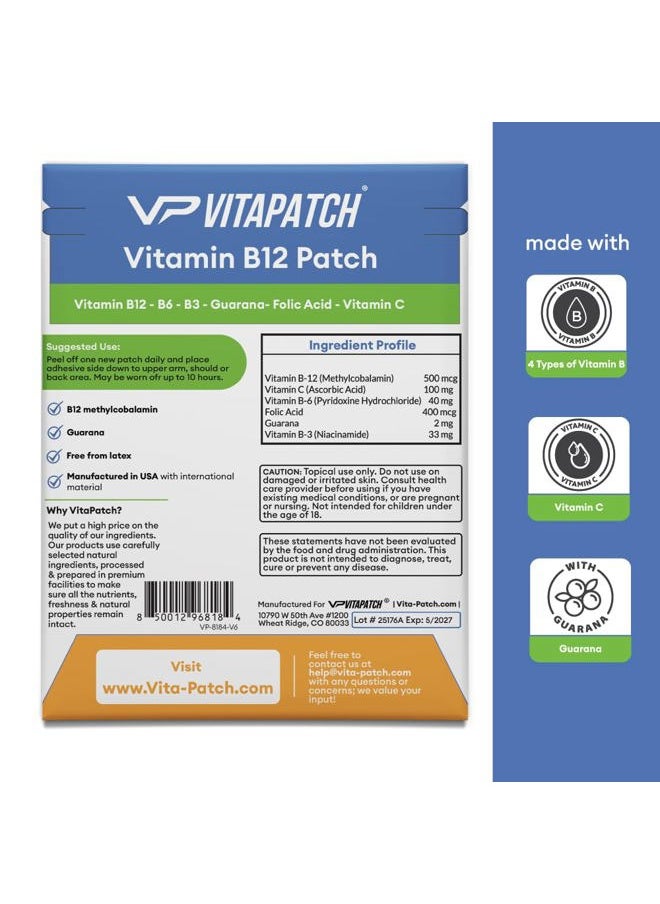 VitaPatch - Vitamin B12 Patch for Energy Plus – 30 Count Vitamin B12 Patches – B12 Vitamins with Methylcobalamin & Guarana - Image 1