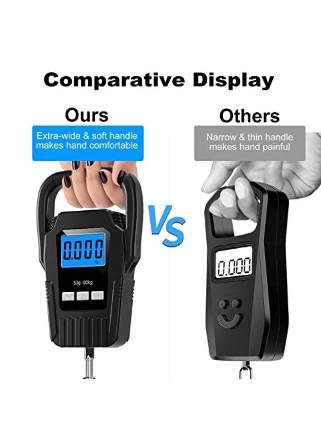 MAKINGTEC Digital Fish Scale Hanging Scale Fishing Scale, 110lb/50kg Luggage Scale,Upgrade Large Handle Backlit LCD Display Postal Scale Fishing Gifts for Men Gift Ideas Black  - Image 5
