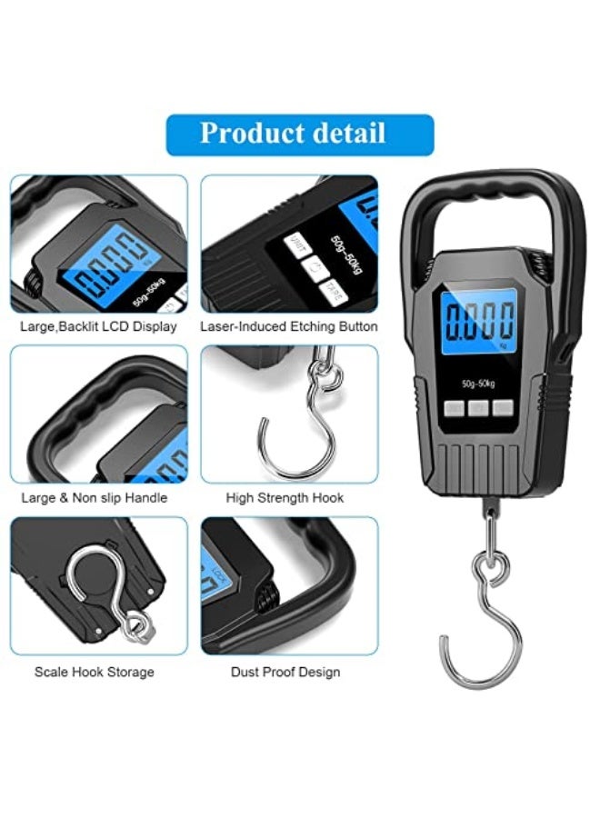 MAKINGTEC Digital Fish Scale Hanging Scale Fishing Scale, 110lb/50kg Luggage Scale,Upgrade Large Handle Backlit LCD Display Postal Scale Fishing Gifts for Men Gift Ideas Black  - Image 4