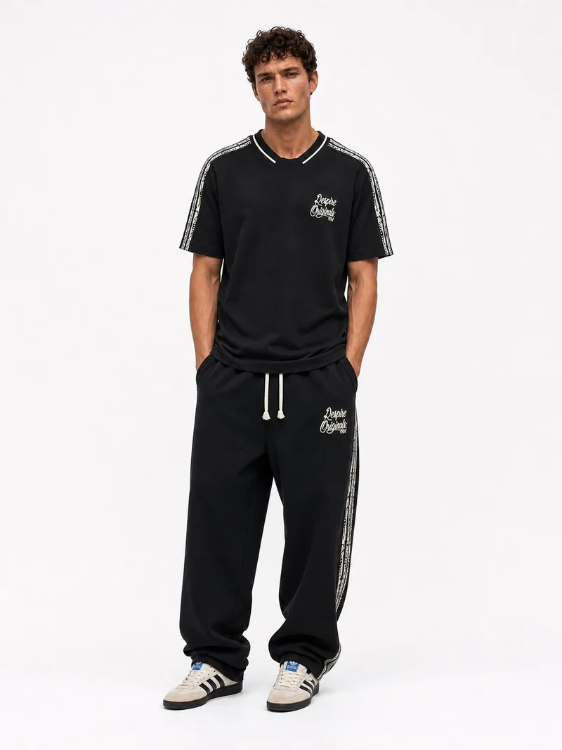 Respire Men's Originals Striped Detail Regular Fit Tracksuit Set Black
