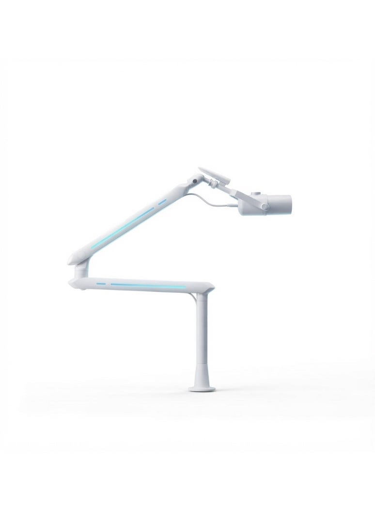 Humanex Light Pursuer RGB Gaming Microphone Boom Arm, Low Profile Desk Mount Mic Stand for Streaming, Podcast and Gaming, 20 RGB Lighting Modes, 360° Rotating Head, Built In Cable Management, 3/8″ and 5/8″ Adapters, Clamp and Grommet, Holds up to 3 kg – ( Model AX3Pro W – White ) - Image 1