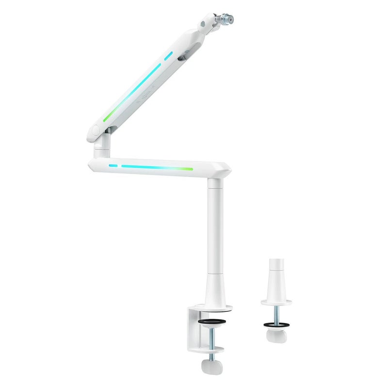 Humanex Light Pursuer RGB Gaming Microphone Boom Arm, Low Profile Desk Mount Mic Stand for Streaming, Podcast and Gaming, 20 RGB Lighting Modes, 360° Rotating Head, Built In Cable Management, 3/8″ and 5/8″ Adapters, Clamp and Grommet, Holds up to 3 kg – ( Model AX3Pro W – White ) - Image 2