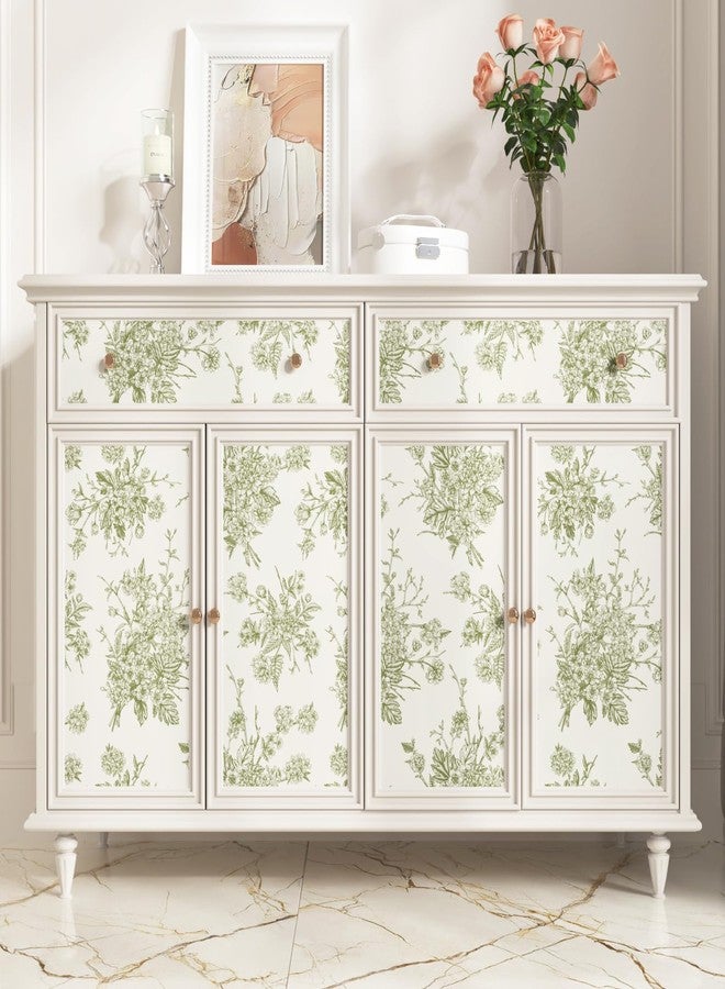 WESTICK Vintage Green Floral Wallpaper French Country Peel and Stick Green Floral Contact Paper for Bedroom Accent Wallpaper Removable Thick Neutral Cream Contact Paper for Walls Cabinets 17.5" x 100" - Image 4