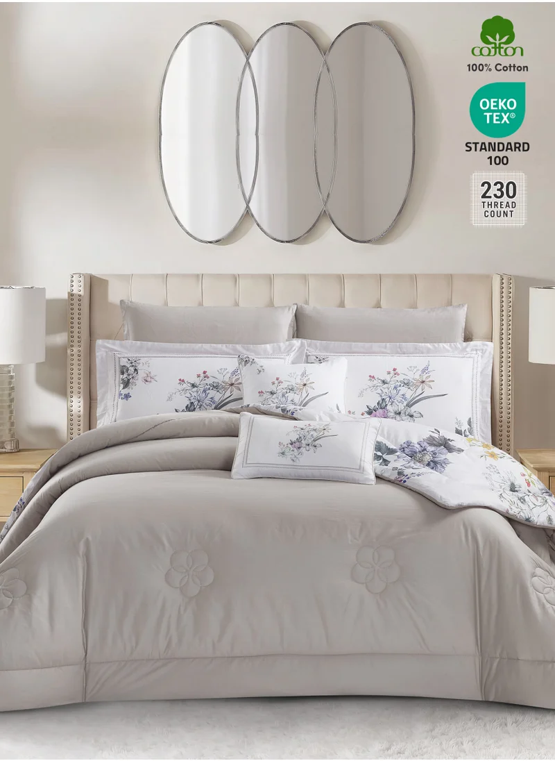 Donetella Cotton Comforter Set 4-Pcs Single Size All Season Reversible Floral Printed Bed Fits(120 X 200 Cm) With 350 GSM Down ALternative Filling,Silver