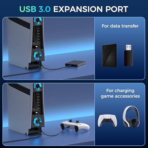 IINE Cooling Fan for PS5 Pro, Efficient Cooler Fan with Adjustable Speed/LED Light, Temperature-Controlled PS5 PRO Cooling Accessories with USB 3.0 Port - Image 4