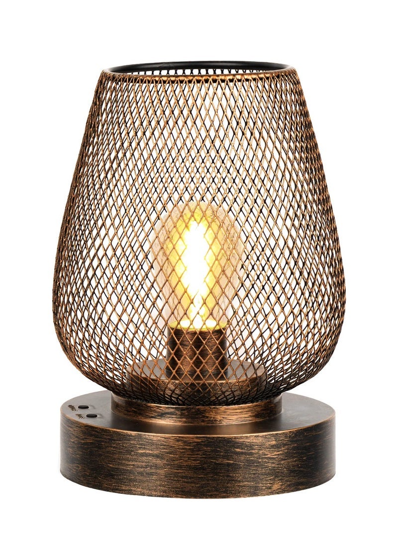 Captaintech Battery Operated Light Rechargeable Outdoor Table Lamp Metal Cage with 4 Lighting Mode Outdoor Lantern Cordless Lamp Indoor Outdoor Patio Bedroom Living Room (Bulb Included) Bronze - Image 1