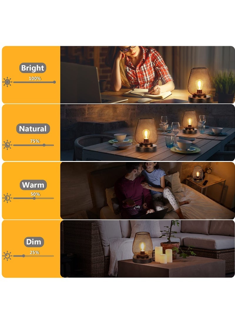 Captaintech Battery Operated Light Rechargeable Outdoor Table Lamp Metal Cage with 4 Lighting Mode Outdoor Lantern Cordless Lamp Indoor Outdoor Patio Bedroom Living Room (Bulb Included) Bronze - Image 2