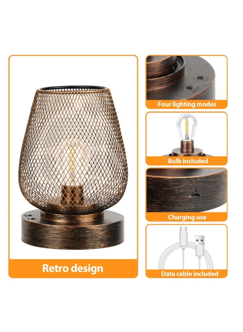 Captaintech Battery Operated Light Rechargeable Outdoor Table Lamp Metal Cage with 4 Lighting Mode Outdoor Lantern Cordless Lamp Indoor Outdoor Patio Bedroom Living Room (Bulb Included) Bronze - Image 3