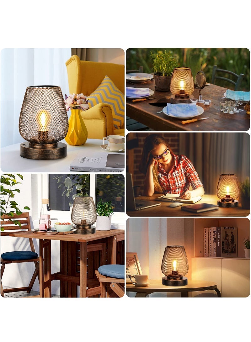 Captaintech Battery Operated Light Rechargeable Outdoor Table Lamp Metal Cage with 4 Lighting Mode Outdoor Lantern Cordless Lamp Indoor Outdoor Patio Bedroom Living Room (Bulb Included) Bronze - Image 5