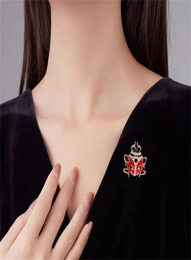 Dtja Rhinestone Ladybug Brooch Pin for Women Gold-Toned Fashion Crystal Enamel Insect Animal Brooches Lapel Pins Festival Party Birthday Dress Accessories Jewelry (Red) - Image 2