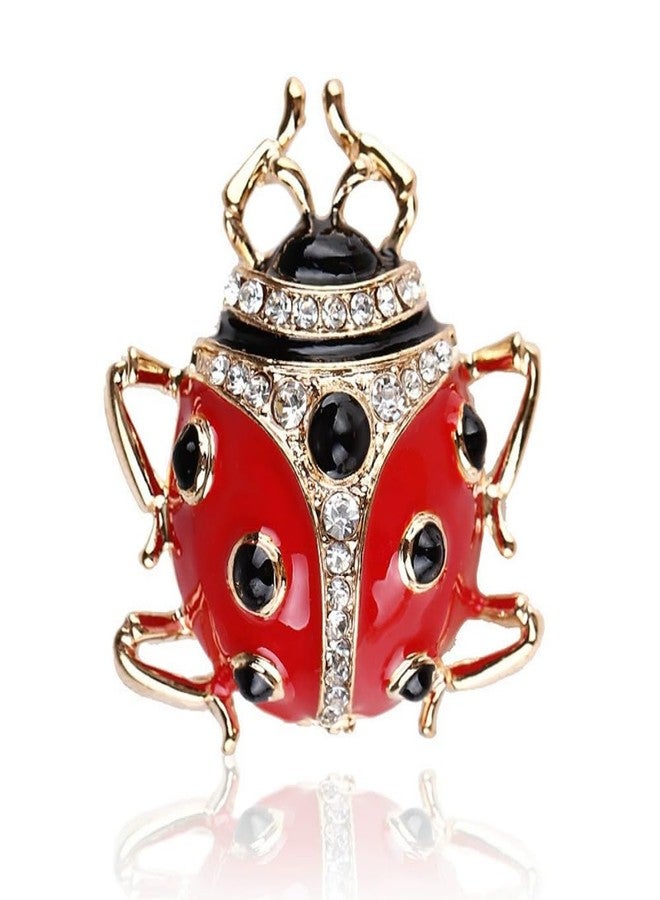 Dtja Rhinestone Ladybug Brooch Pin for Women Gold-Toned Fashion Crystal Enamel Insect Animal Brooches Lapel Pins Festival Party Birthday Dress Accessories Jewelry (Red) - Image 1