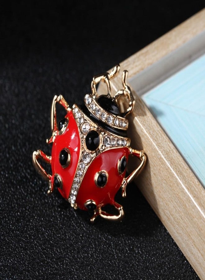 Dtja Rhinestone Ladybug Brooch Pin for Women Gold-Toned Fashion Crystal Enamel Insect Animal Brooches Lapel Pins Festival Party Birthday Dress Accessories Jewelry (Red) - Image 4