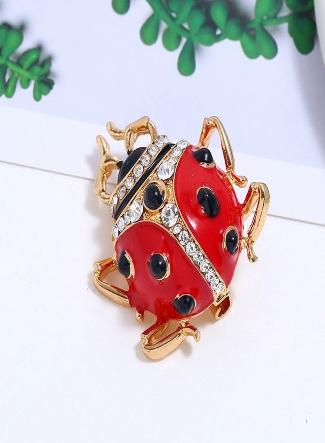 Dtja Rhinestone Ladybug Brooch Pin for Women Gold-Toned Fashion Crystal Enamel Insect Animal Brooches Lapel Pins Festival Party Birthday Dress Accessories Jewelry (Red) - Image 5