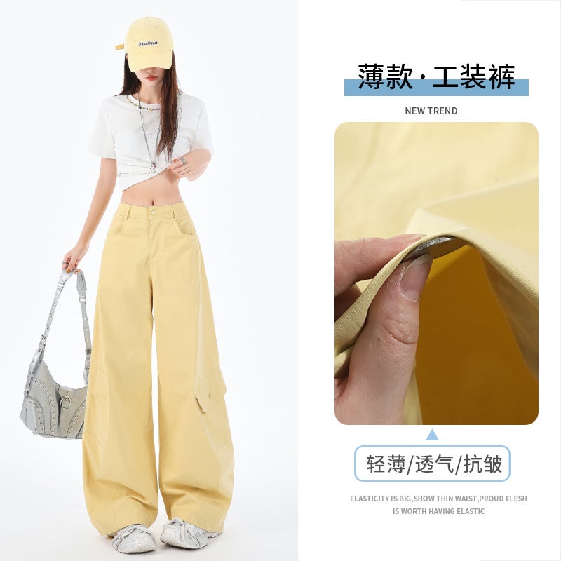 Women's Loose Fit Wide Leg Cargo Pants with Multiple Pockets, Ultra-Thin Cotton Blend, Vintage Retro Style - Image 4