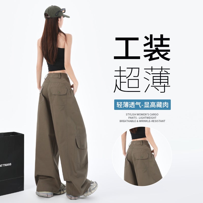Women's Loose Fit Wide Leg Cargo Pants with Multiple Pockets, Ultra-Thin Cotton Blend, Vintage Retro Style - Image 5