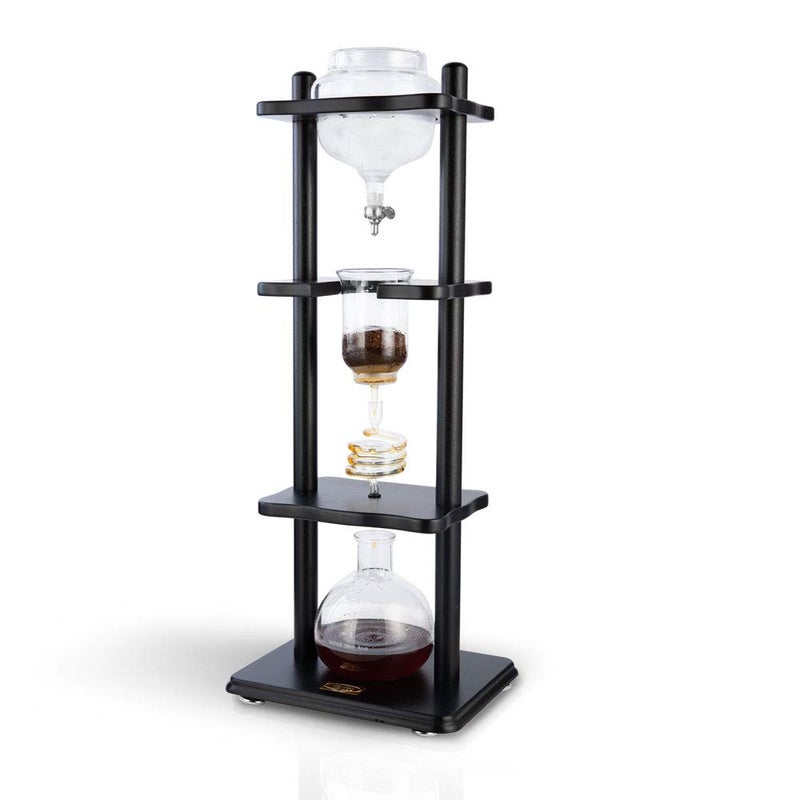 Yama Glass Yama Cold Brew Maker I Ice Coffee Machine With Slow Drip Technology I Makes 68 cups 32oz Large Capacity Cold Brew Coffee Tower Black Wood Straight Frame 